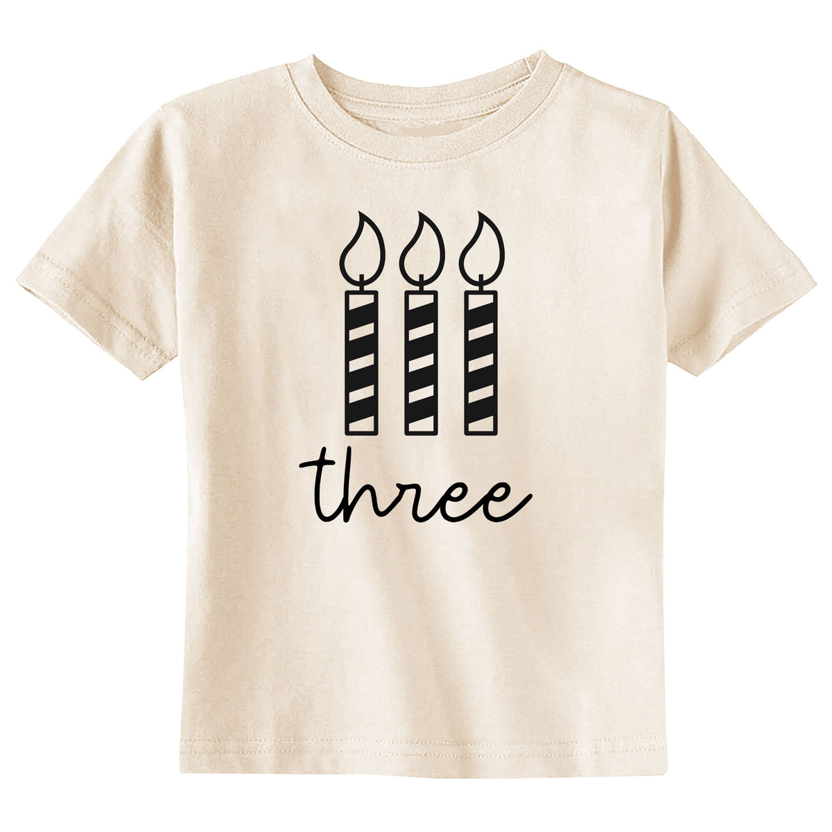 Three Candle Birthday Natural T-Shirt