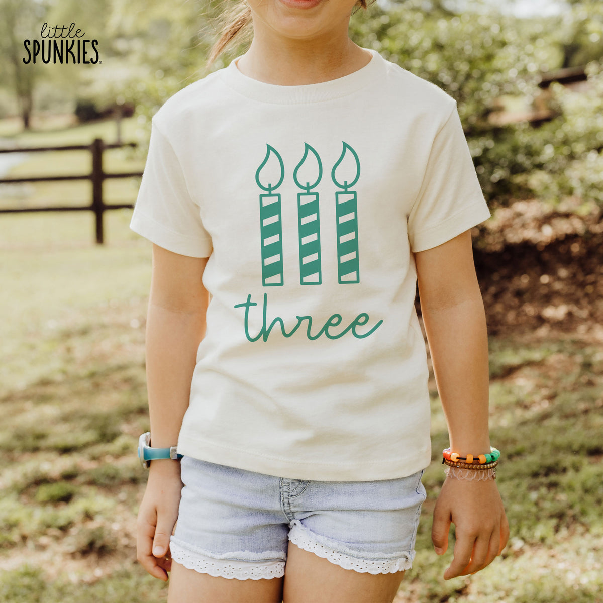 Three Candle Birthday Natural T-Shirt