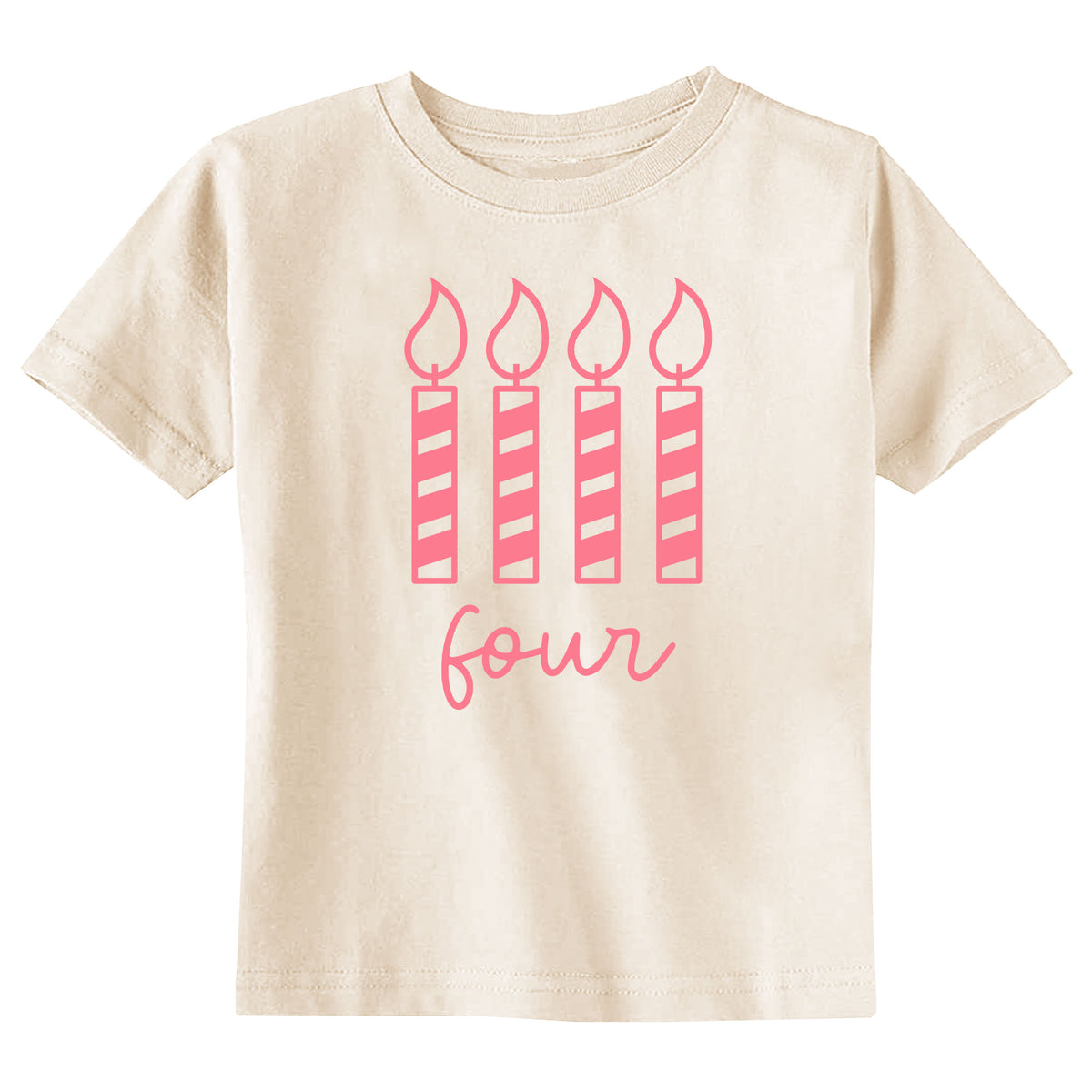 Four Candle Birthday Natural T-Shirt