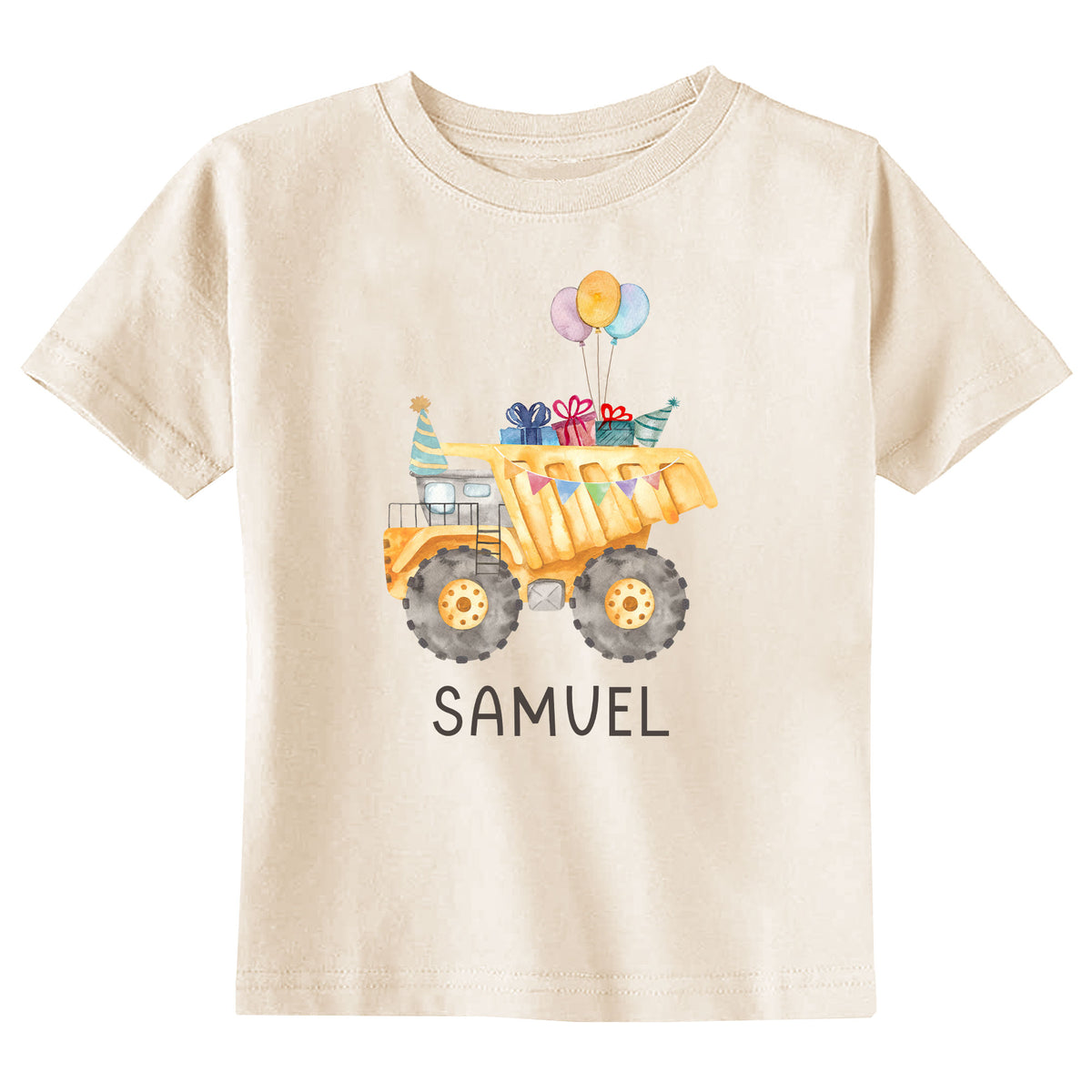 Birthday Dump Truck with Name Natural T-Shirt