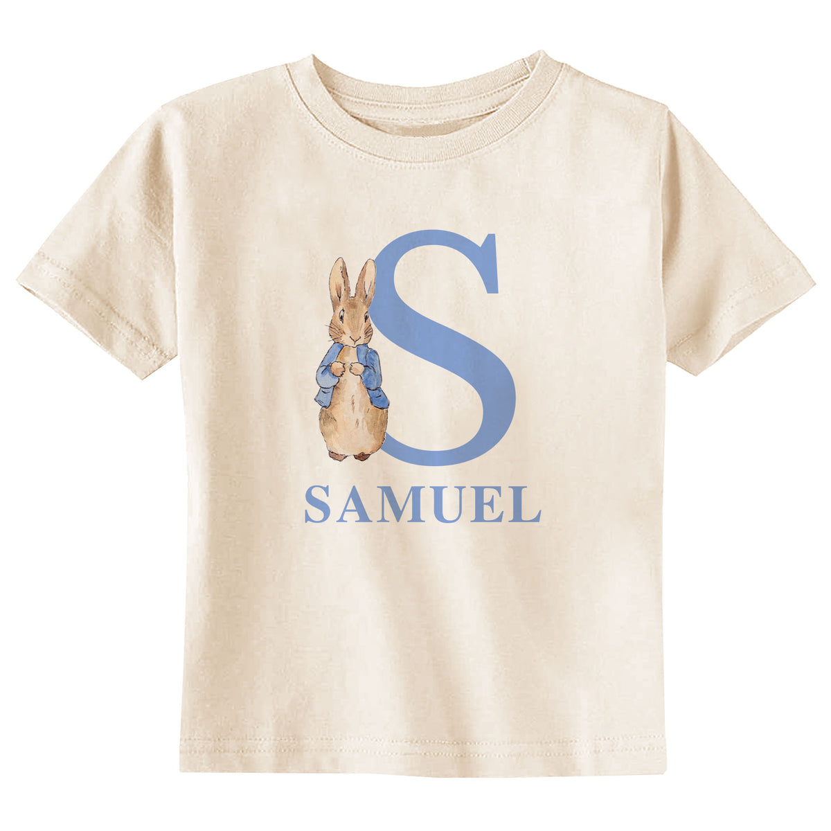 Blue Rabbit Initial with Name Natural T-Shirt