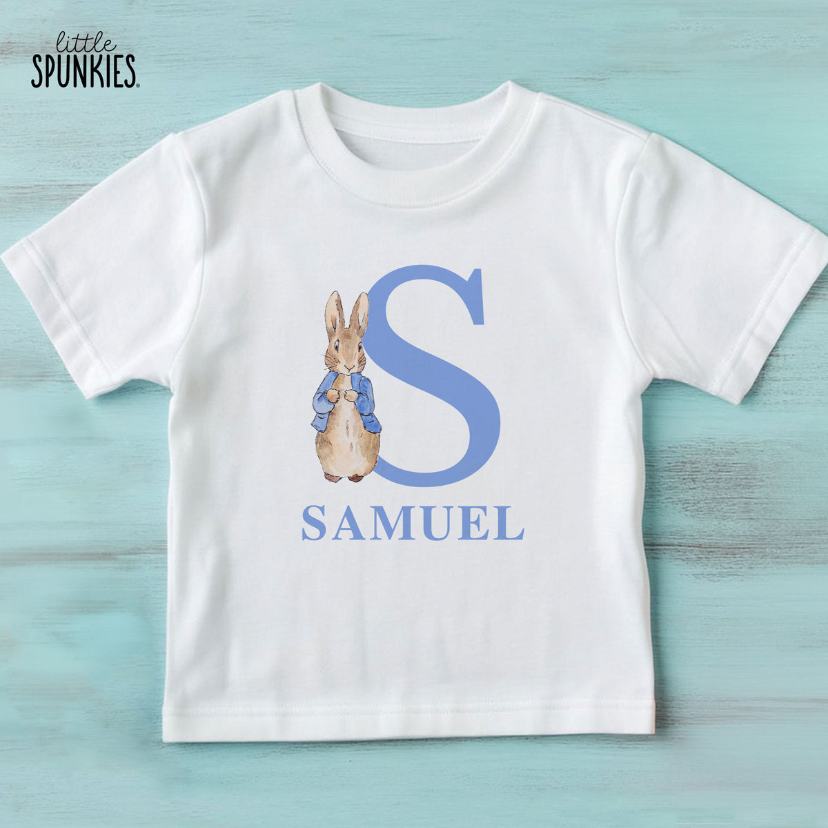 Blue Rabbit Initial with Name T-Shirt