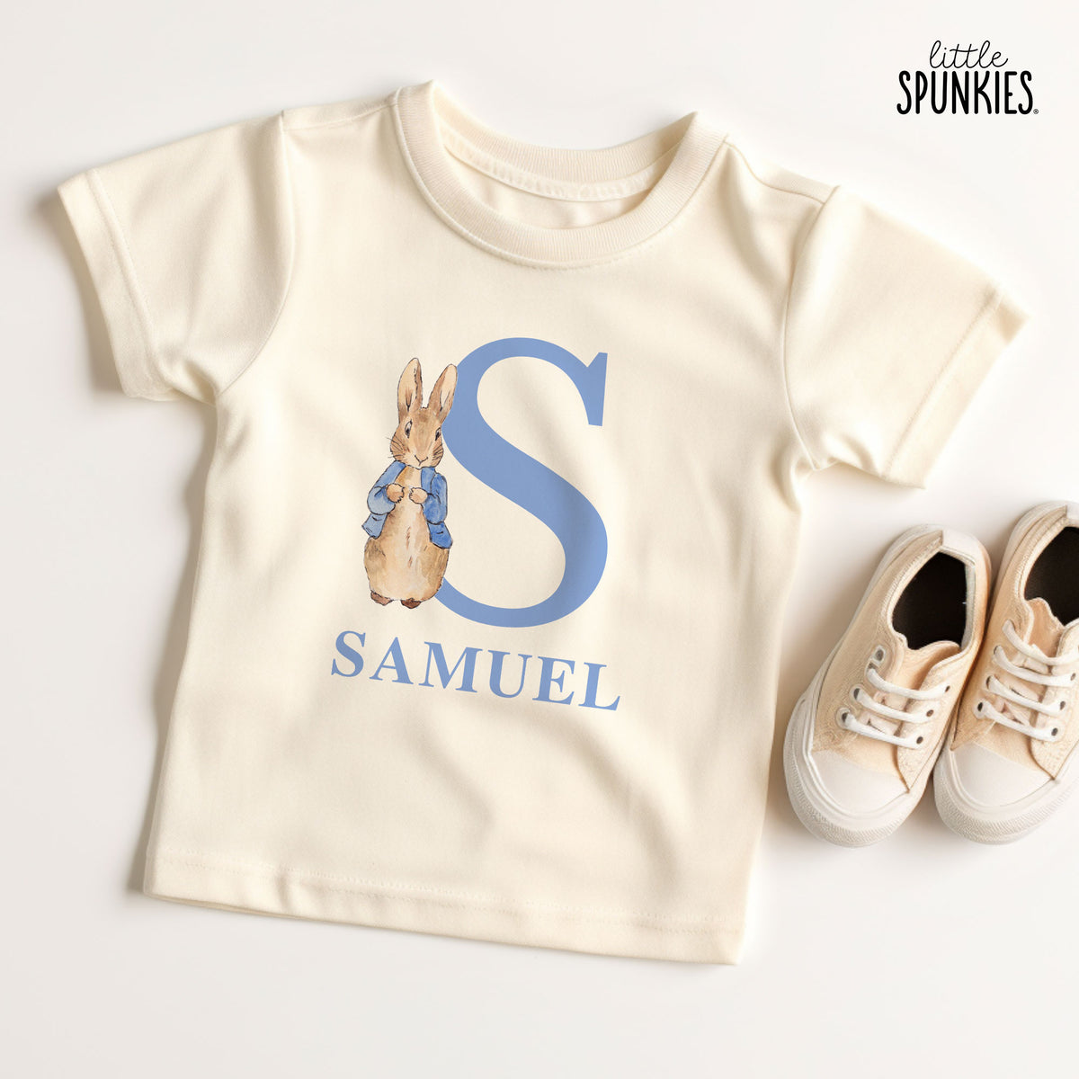 Blue Rabbit Initial with Name Natural T-Shirt