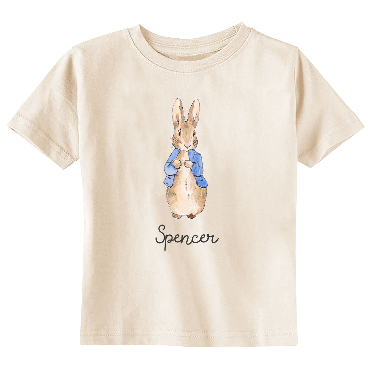 Blue Rabbit with Name Natural T-Shirt