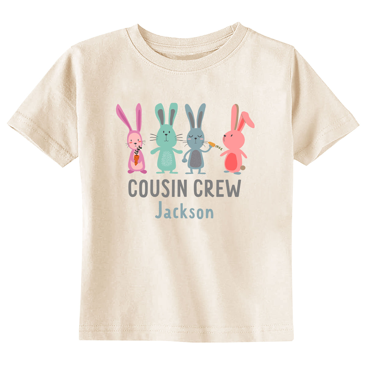 Bunnies Cousin Crew with Name Natural T-Shirt