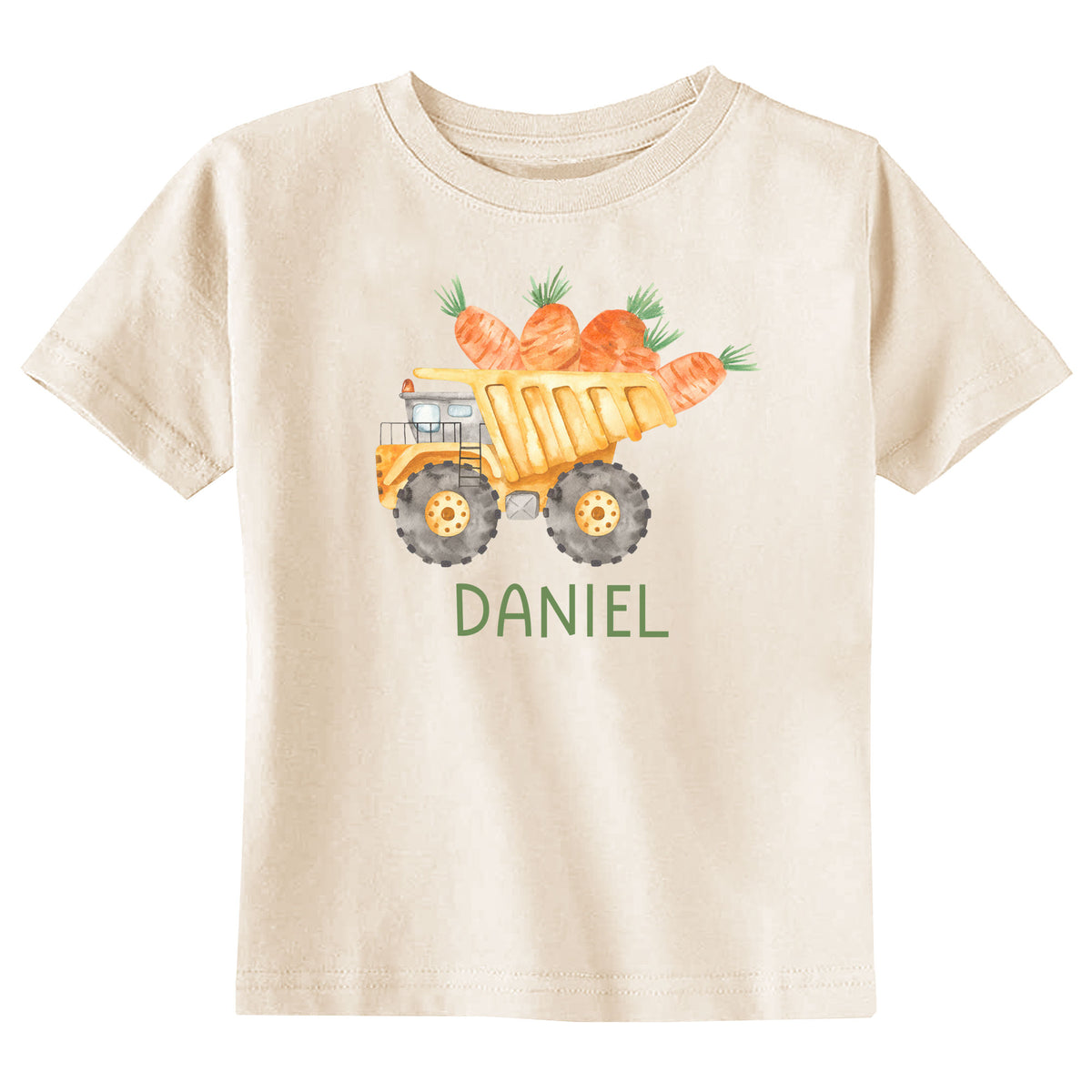 Watercolor Carrot Dump Truck with Name Natural T-Shirt