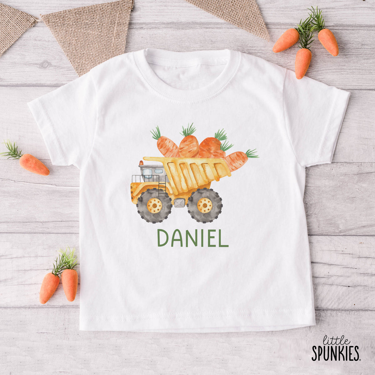 Watercolor Carrot Dump Truck with Name T-Shirt