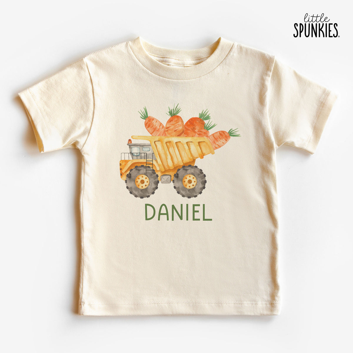 Watercolor Carrot Dump Truck with Name Natural T-Shirt