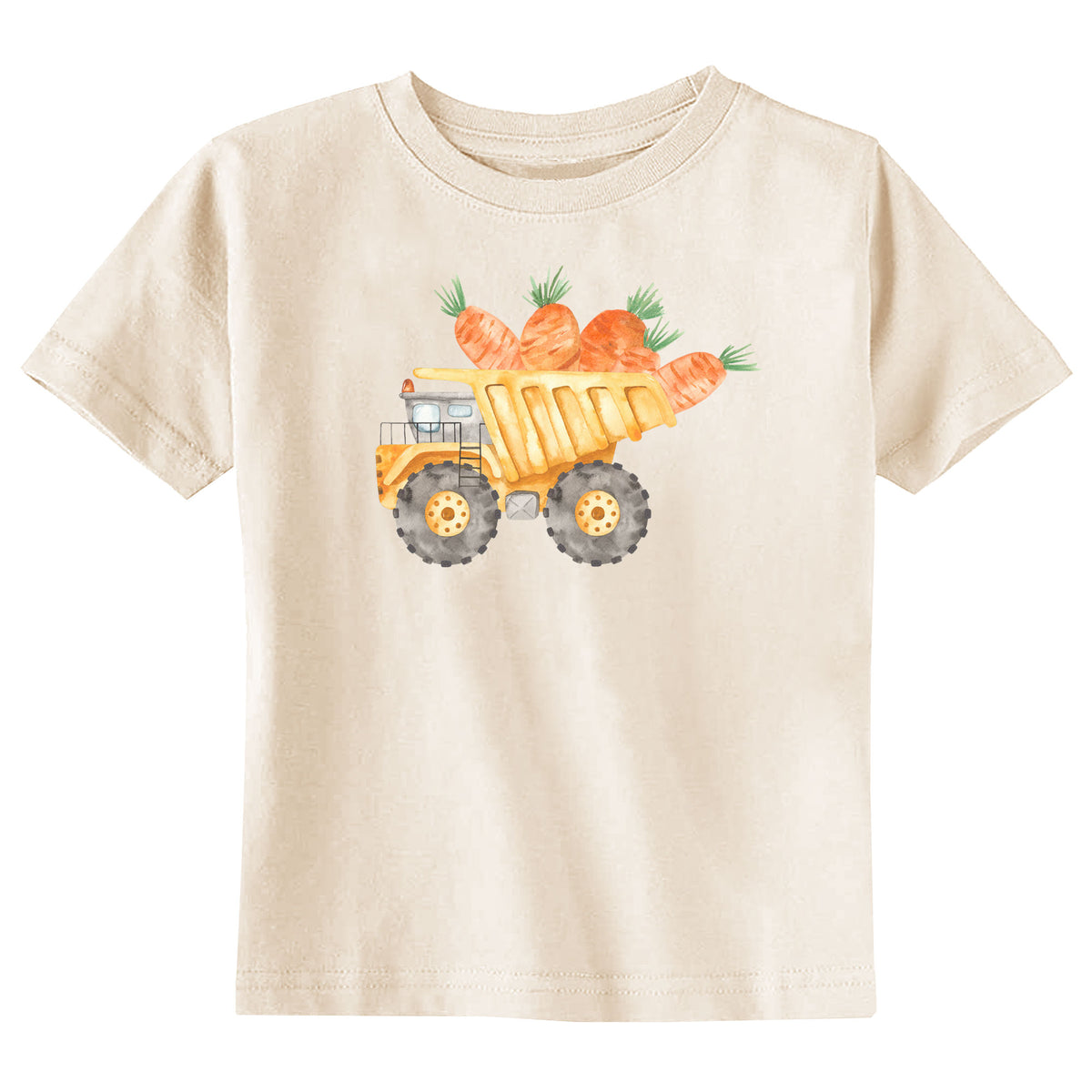 Watercolor Carrot Dump Truck with Name Natural T-Shirt