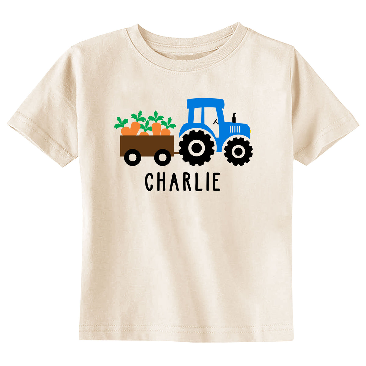 Easter Carrot Tractor with Name Natural T-Shirt