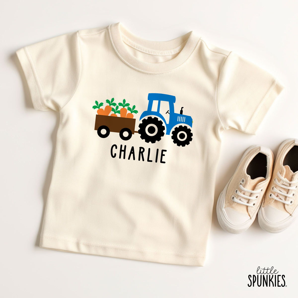 Easter Carrot Tractor with Name Natural T-Shirt