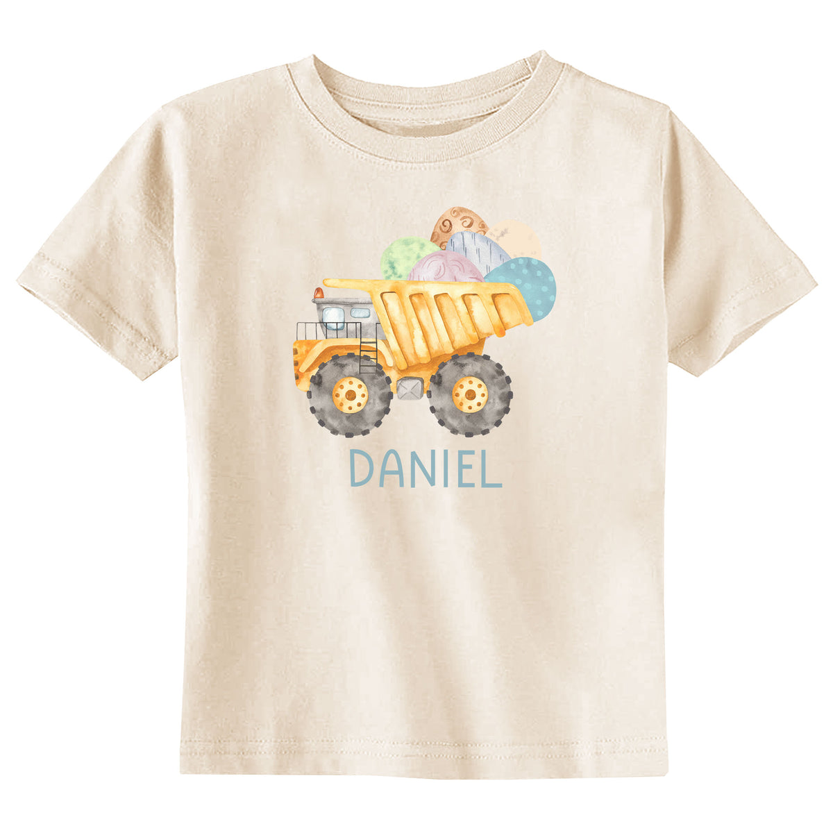 Easter Eggs Dump Truck with Name Natural T-Shirt