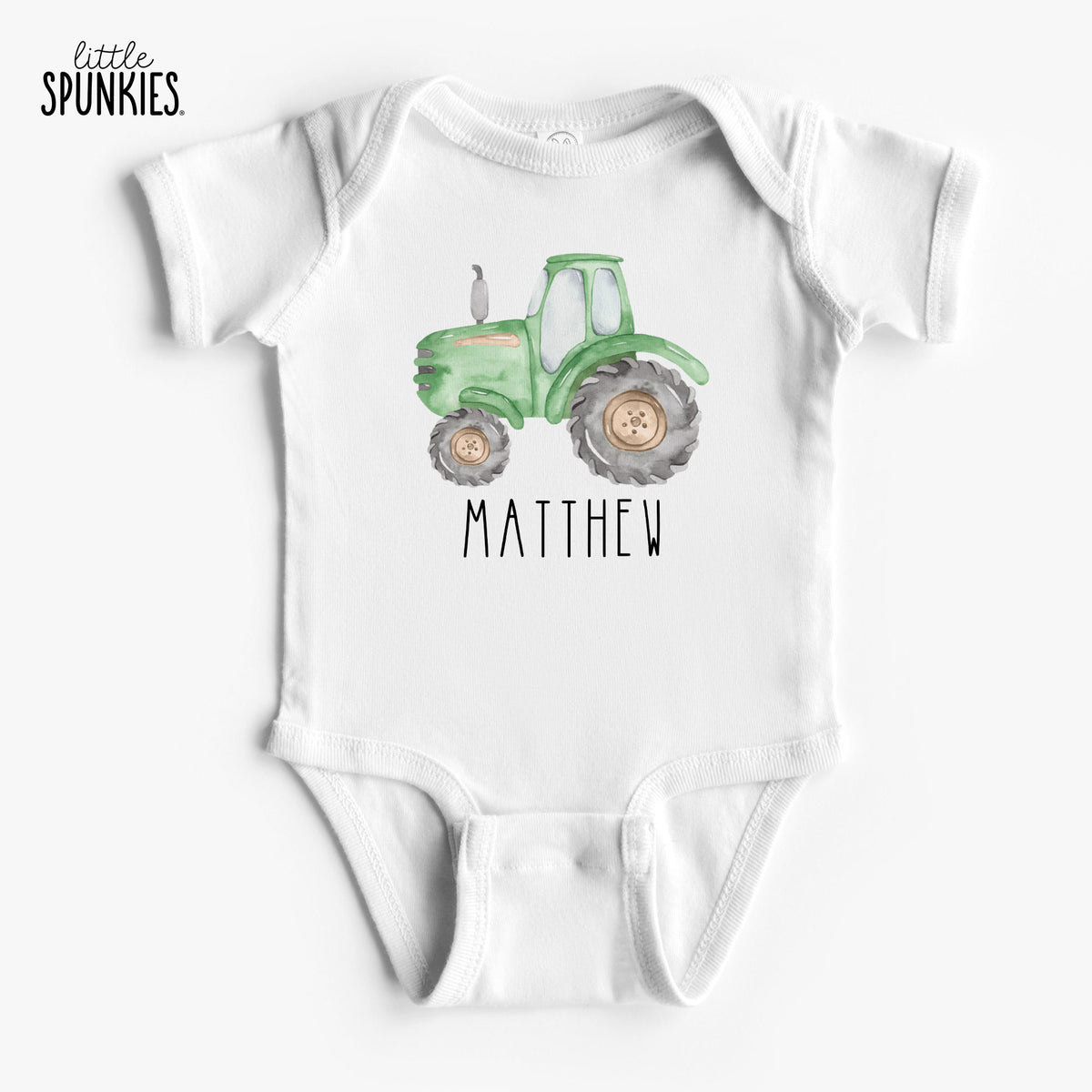 Green Farm Tractor with Name Onesies® Brand