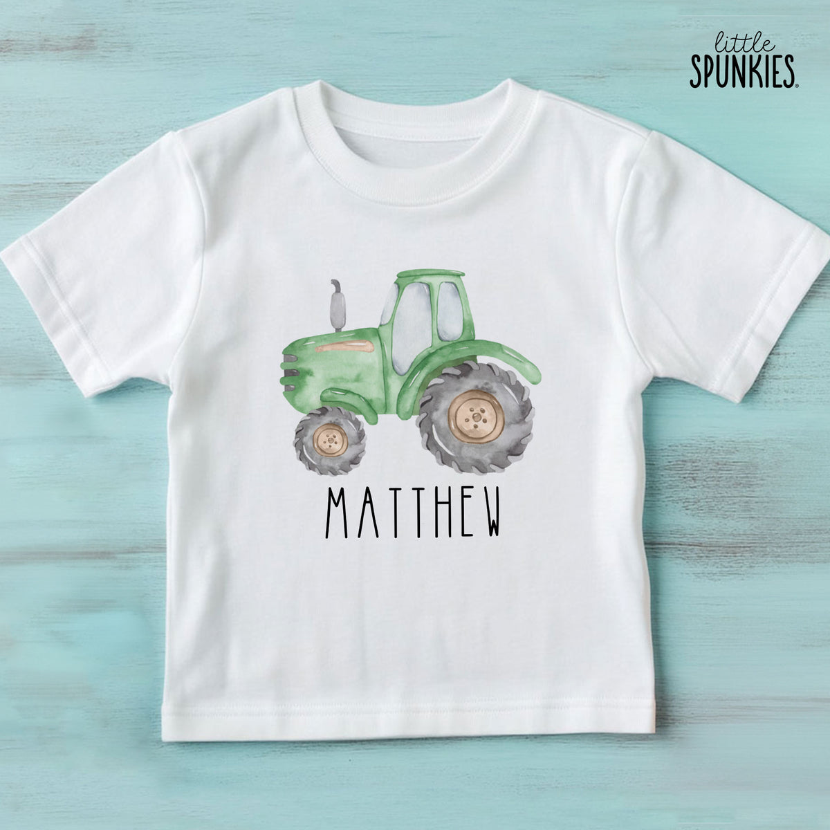 Green Farm Tractor with Name T-Shirt