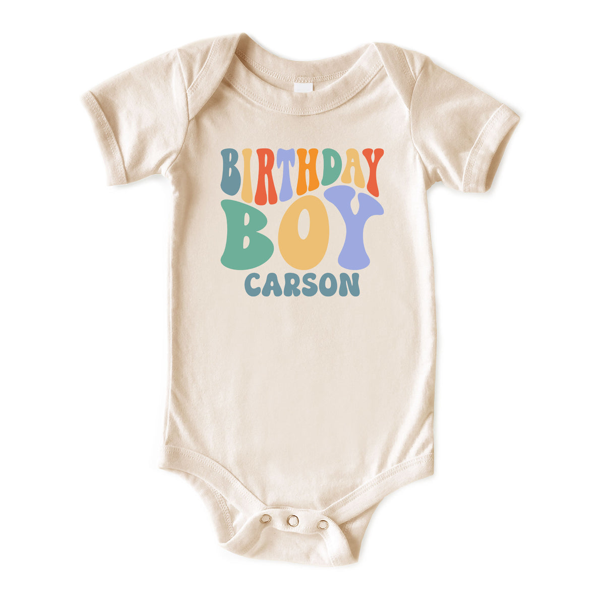 Groovy Birthday Boy with Name Natural Onesies® Brand