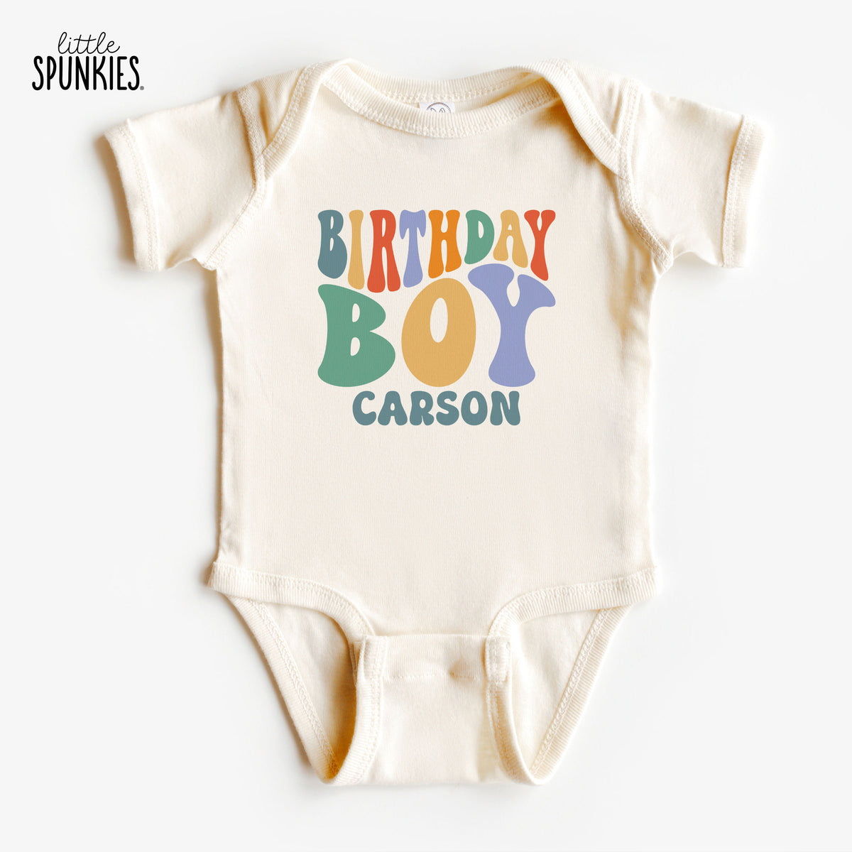 Groovy Birthday Boy with Name Natural Onesies® Brand