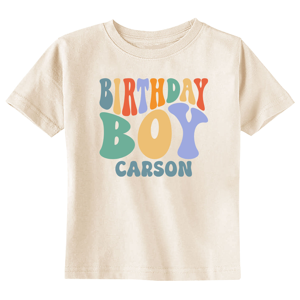 Groovy Birthday Boy with Name Natural T-Shirt