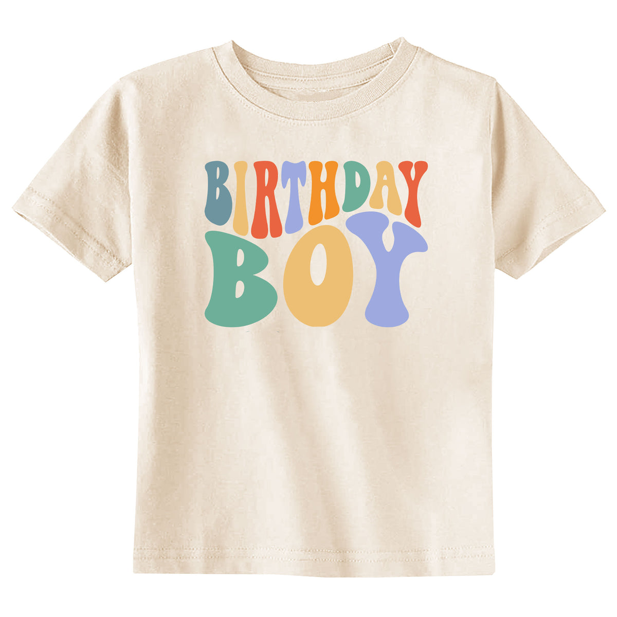 Groovy Birthday Boy with Name Natural T-Shirt