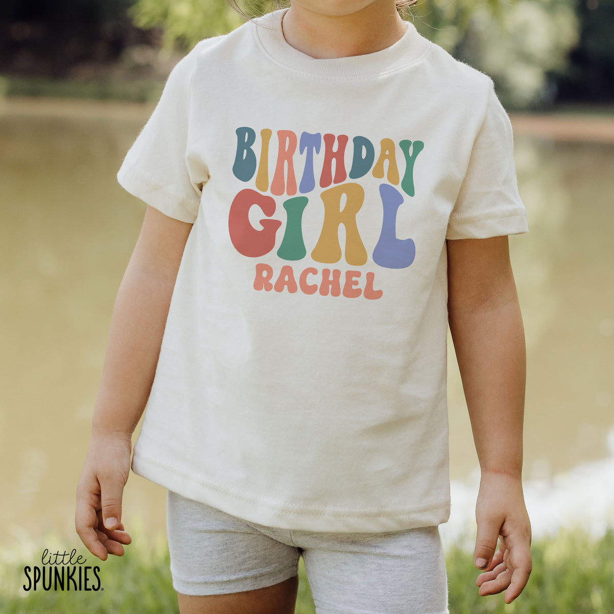 Groovy Birthday Girl with Name Natural T-Shirt