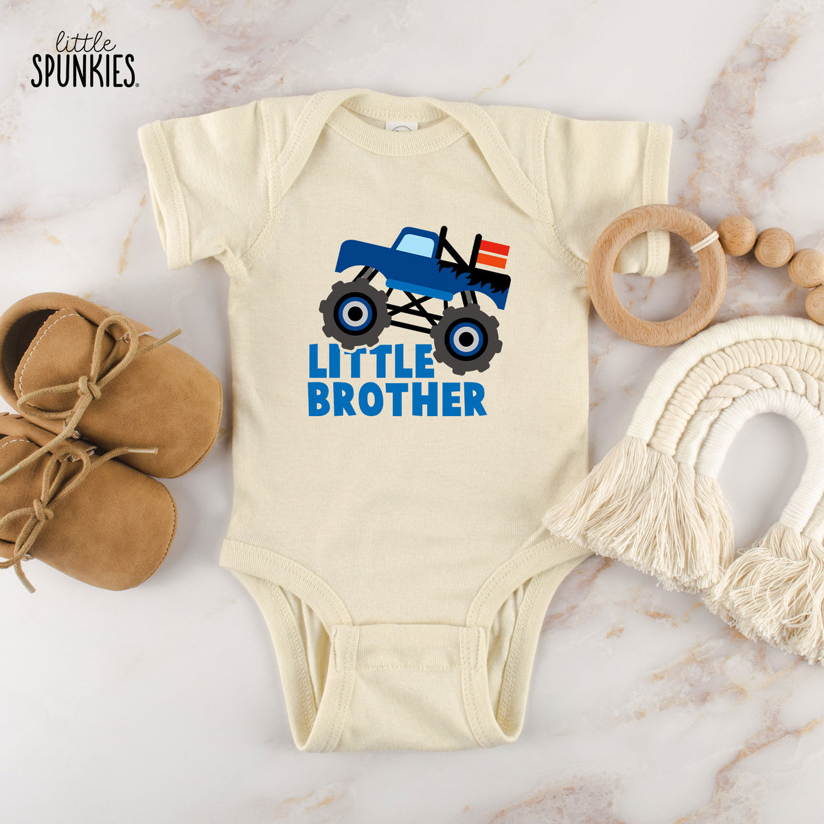 Little Brother Monster Truck Natural Onesies® Brand