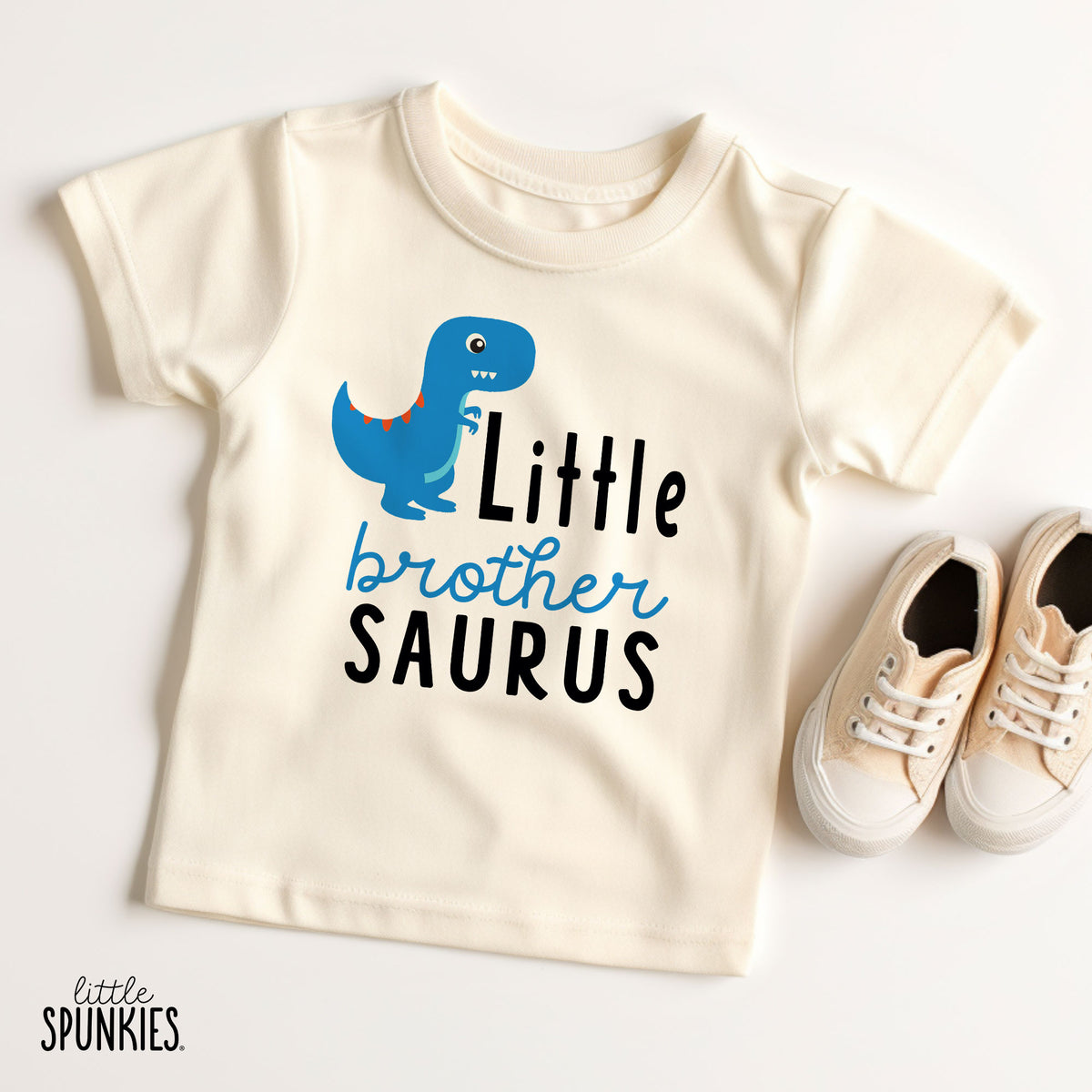 Little Brother Saurus (Blue Dino) Natural T-Shirt