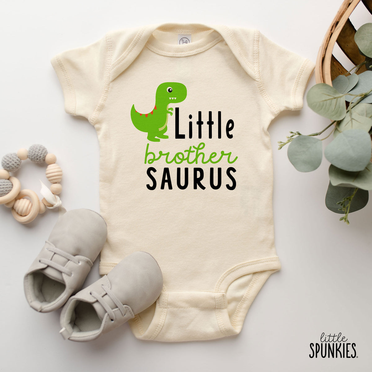 Little Brother Saurus (Green Dino) Natural Onesies® Brand