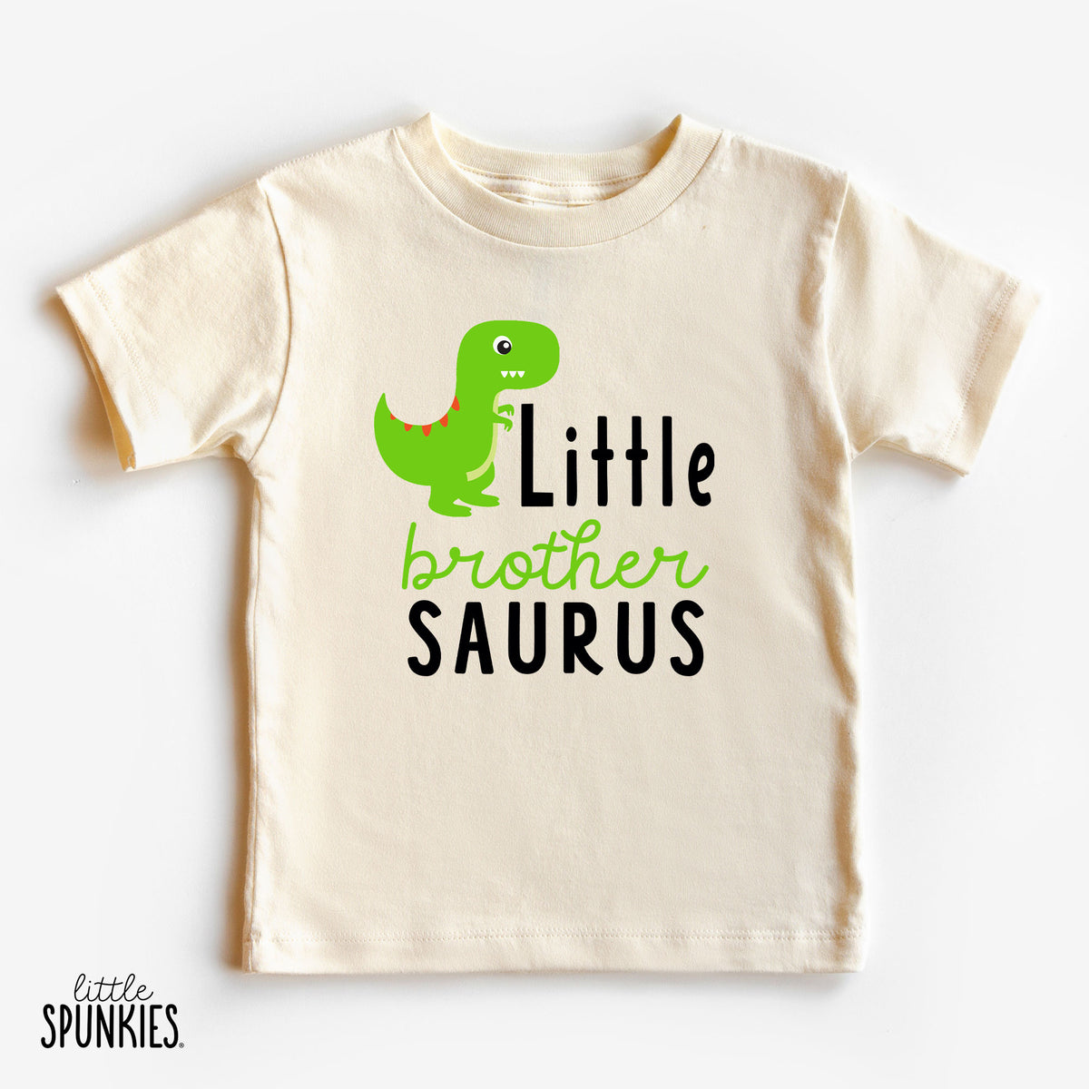 Little Brother Saurus (Green Dino) Natural T-Shirt