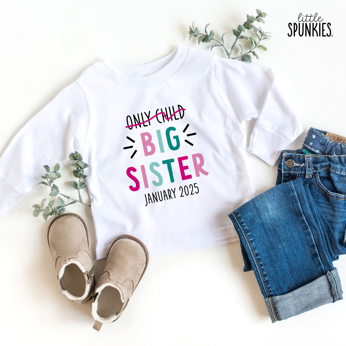 Only Child Big Sister with Date T-Shirt