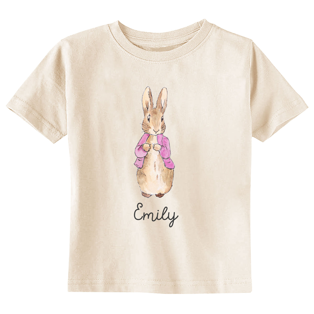 Pink Rabbit with Name Natural T-Shirt