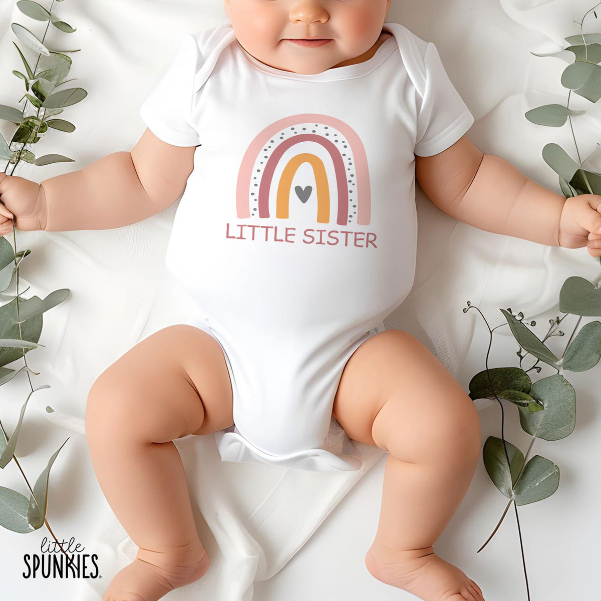 Pink Rainbow Little Sister Onesies® Brand