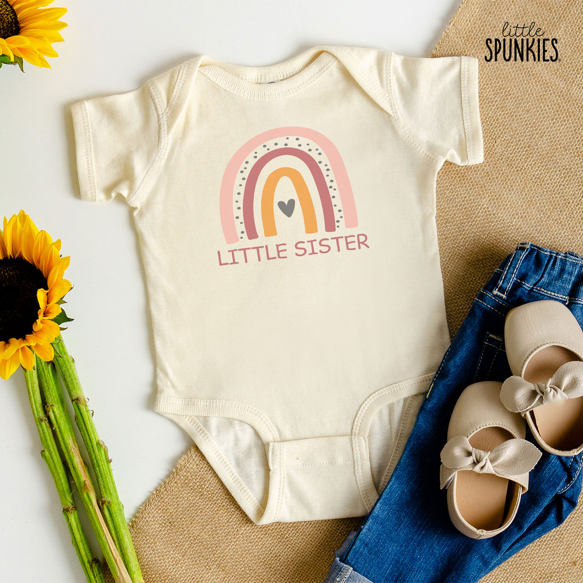 Pink Rainbow Little Sister Natural Onesies® Brand