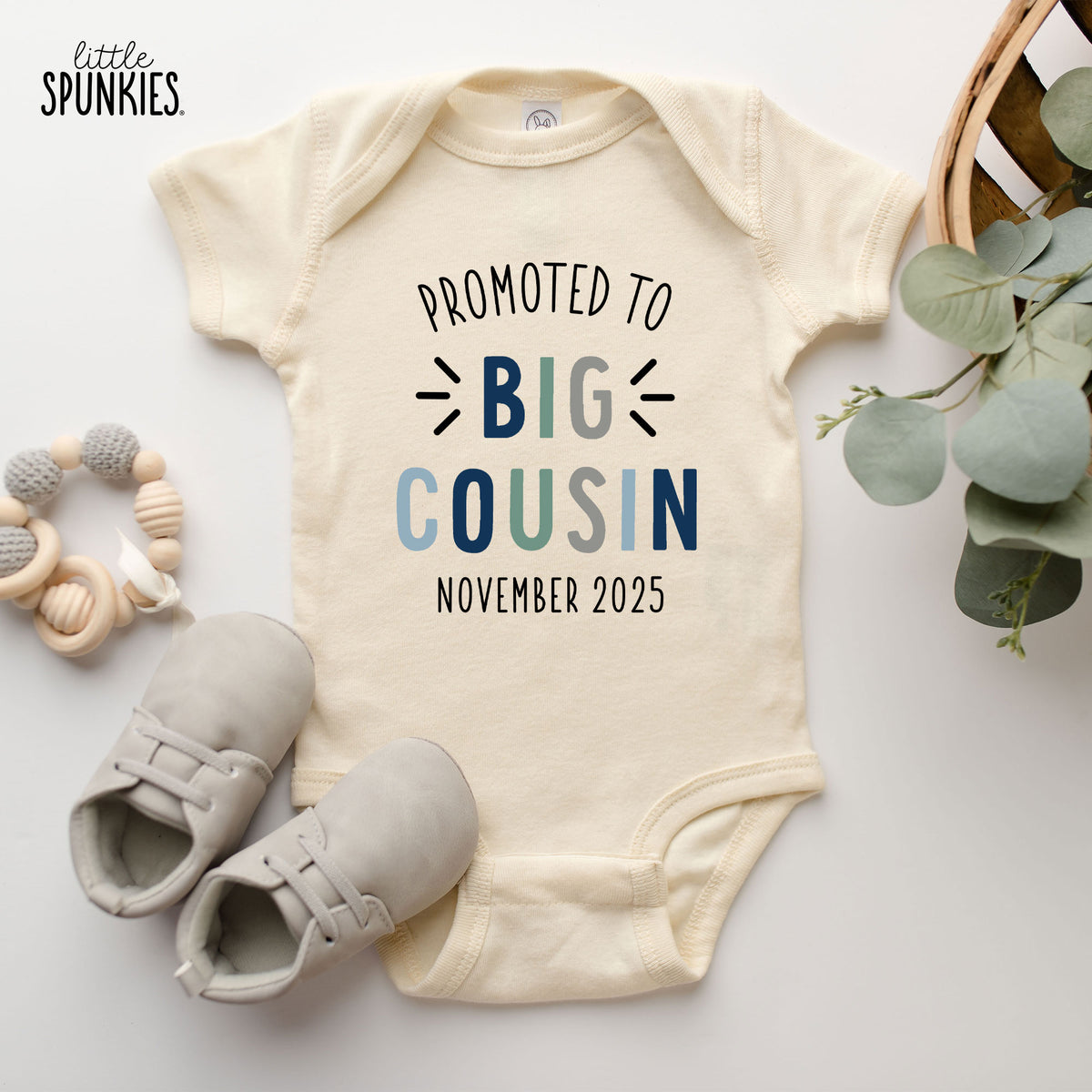 Promoted to Big Cousin BOY with Date Natural Onesies® Brand