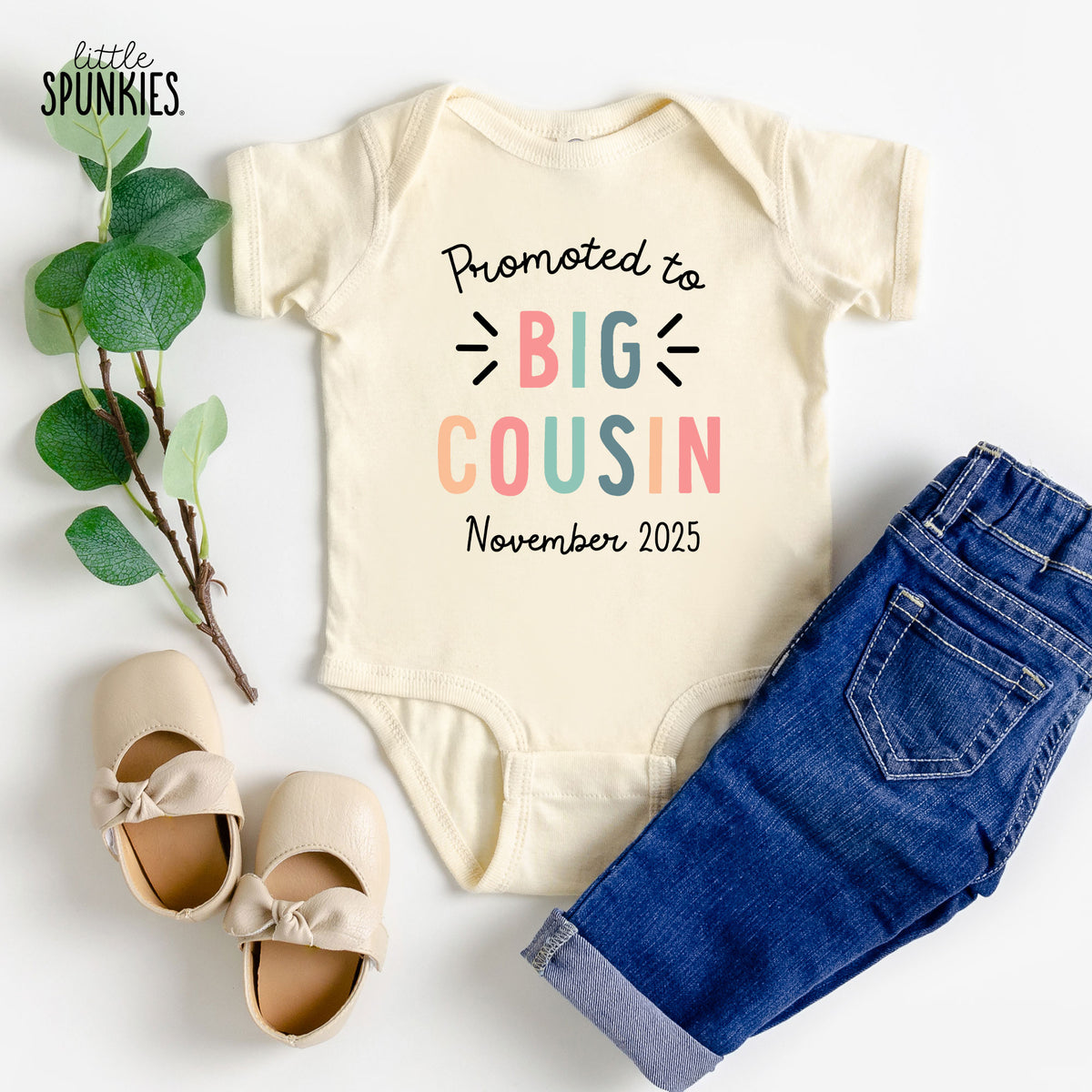 Promoted to Big Cousin GIRL with Date Natural Onesies® Brand