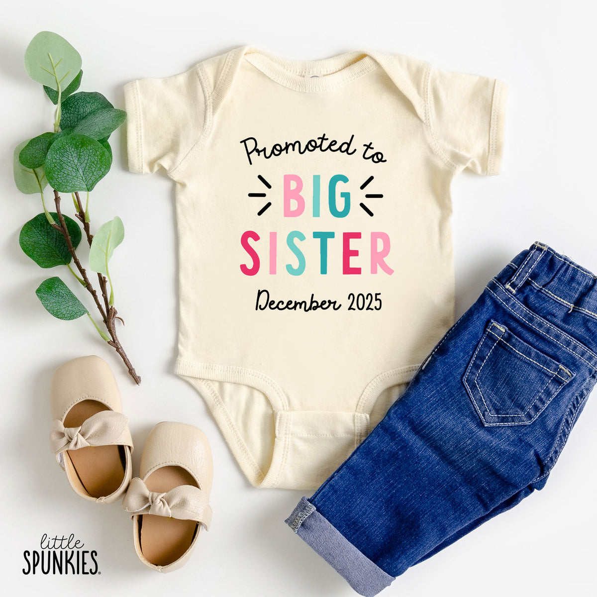 Promoted to Big Sister with Date Natural Onesies® Brand