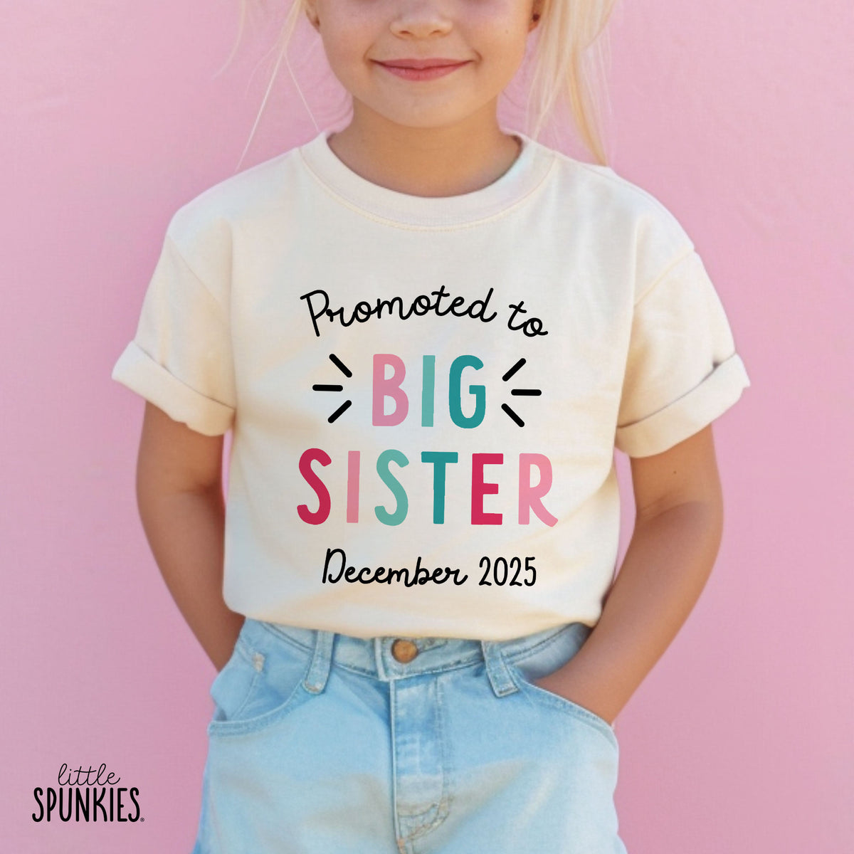 Promoted to Big Sister with Date Natural T-Shirt