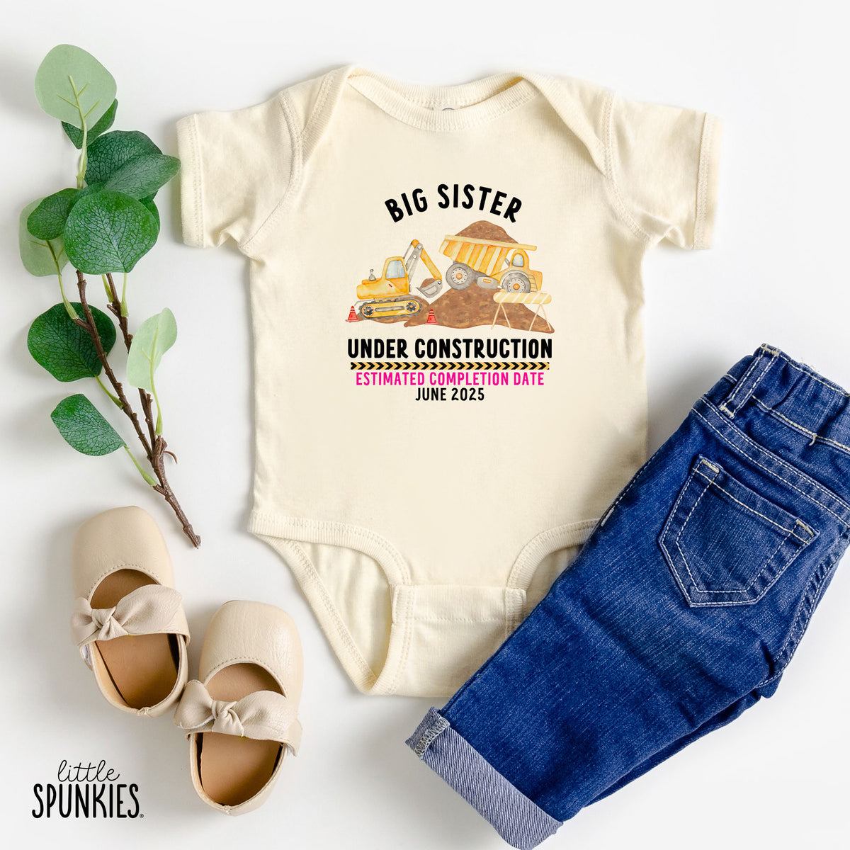 Big Sister Under Construction with Date Natural Onesies® Brand