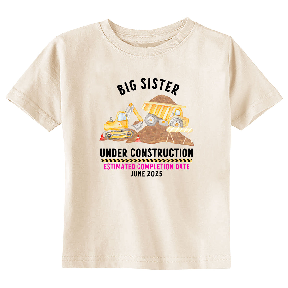 Big Sister Under Construction with Date Natural T-Shirt