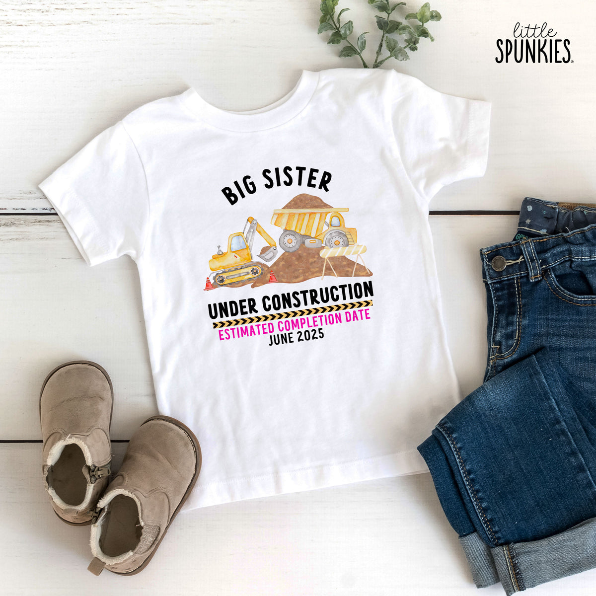 Big Sister Under Construction with Date T-Shirt