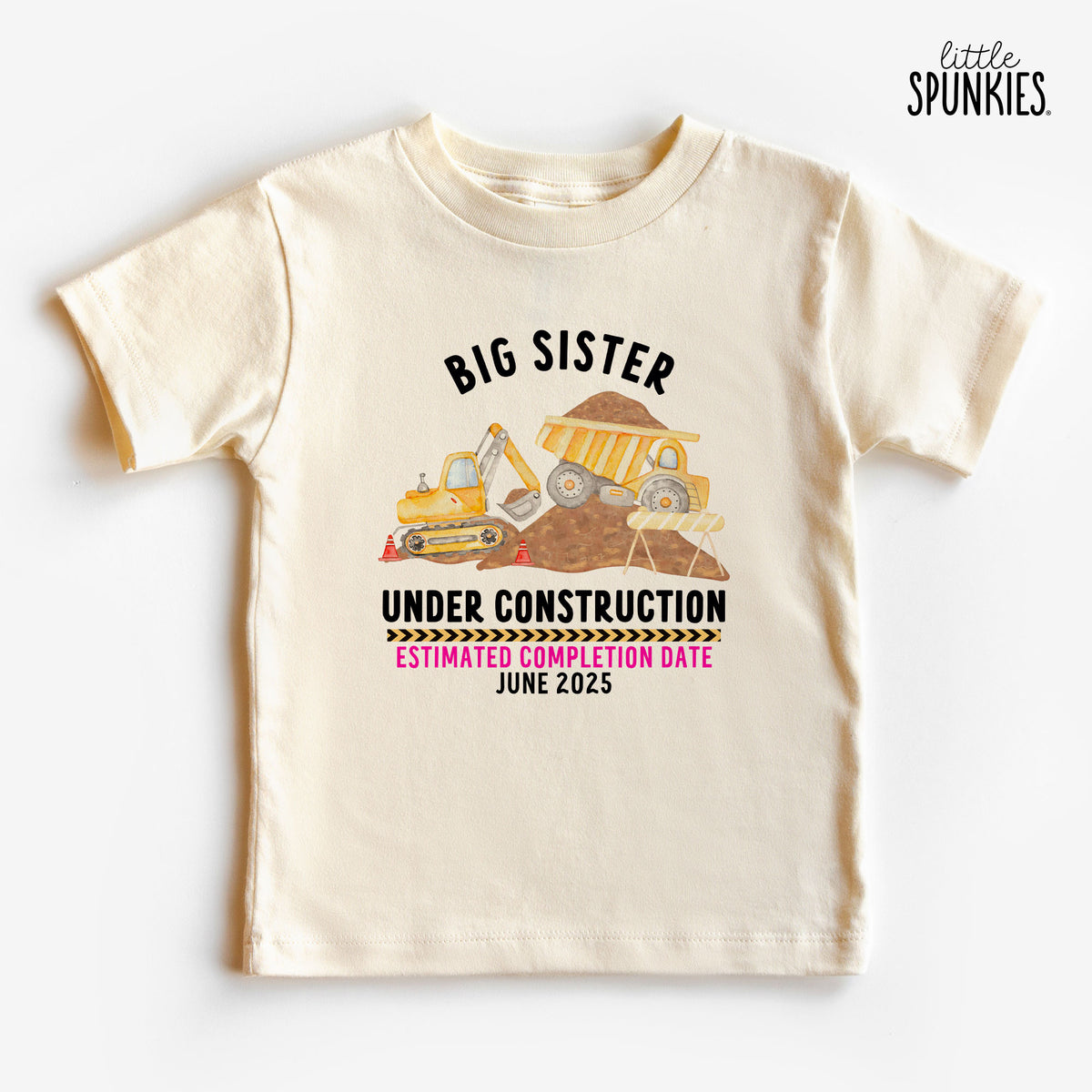 Big Sister Under Construction with Date Natural T-Shirt