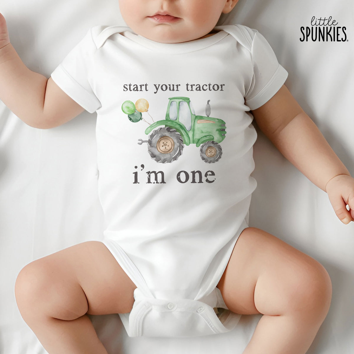 Start Your Tractor I'm Age (Green Tractor) Onesies® Brand