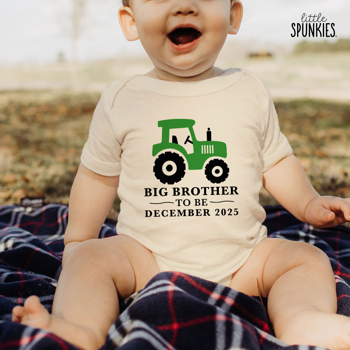 Green Tractor Big Brother to Be with Date Natural Onesies® Brand