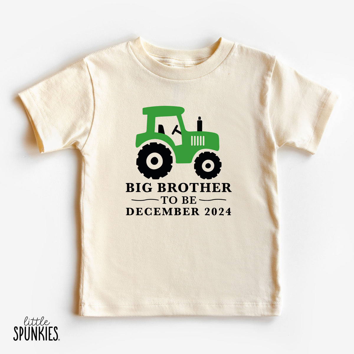 Green Tractor Big Brother to Be with Date Natural T-Shirt