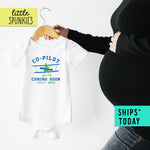 Co-Pilot Coming Soon Big Brother Onesie Blue and Green Plane