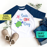 Seas the Day Summer Toddler Unisex Beach Baseball Raglan Tee