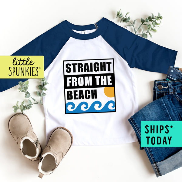 Straight From the Beach Summer Toddler Unisex Beach Baseball Raglan Tee