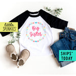 Big Sister Announcement Floral Wreath Toddler Raglan Shirt